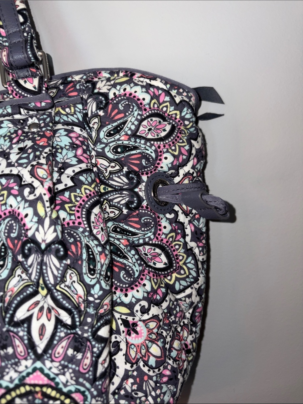 Vera Bradley Quilted Paisley Tote in Navy, Pink & White - Picture 6 of 10